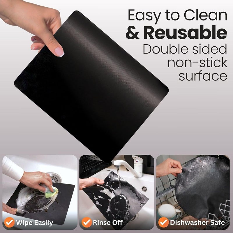 Buself Toaster Oven Liner – Compatible with Breville, Cuisinart, Black & Decker, Dash, and More – Nonstick Heat Resistant Reusable Air Fryer Liners, PFOA & BPA Free, 9x11", 4 Pack, Black - Image 4